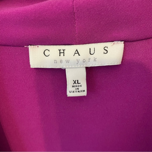 Chaus Asymmetrical Short Sleeve Blouse in fuschia XL zippered shoulder accents - Picture 3 of 7